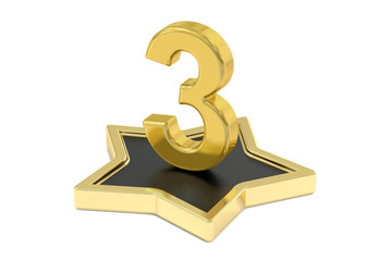 golden number 3 on star podium, 3D rendering