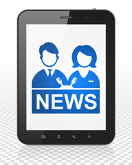 News concept: Tablet Pc Computer with Anchorman on display