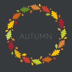 Autumn abstract leaf background. Round frame. Vector illustration...