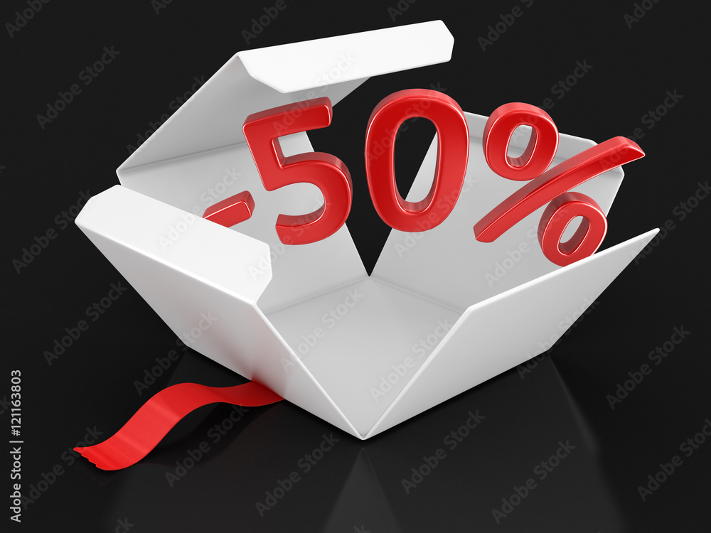 Poster open package with -50%. image with clipping path