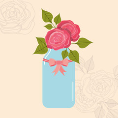 beautiful mason jar with floral decoration vector illustration design