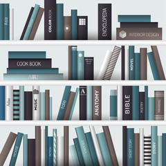 Book shelf. Realistic vector illustration. Bookstore indoor.