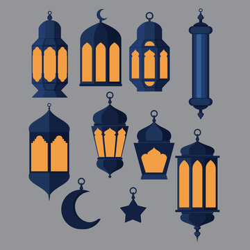 Ramadan Kareem - Islamic Holy Nights, Theme Design background, Ramadan latern, saint fest, arabian and turk religion culture set,
