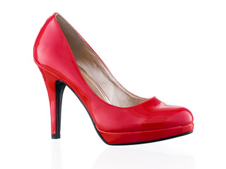Hot red single stiletto isolated on white background