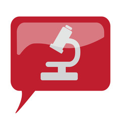 Red speech bubble with white Microscope icon on white background