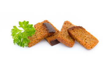 Bread croutons isolated on a white background.