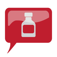 Red speech bubble with white Medicine Bottle icon on white backg