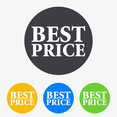 Icono plano texto BEST PRICE en circulo varios colores