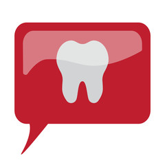 Red speech bubble with white Tooth icon on white background