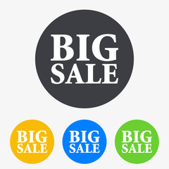 Icono plano texto BIG SALE en circulo varios colores
