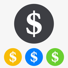 Icono plano texto Dolar en circulo varios colores