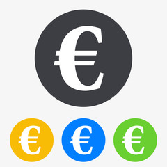 Icono plano símbolo Euro en circulo varios colores