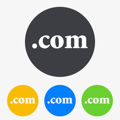 Icono plano texto com en circulo varios colores