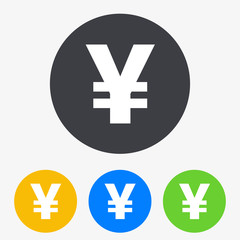 Icono plano texto Yen en circulo varios colores