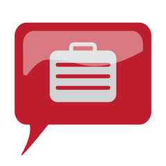 Red speech bubble with white Travel Case icon on white backgroun