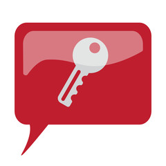 Red speech bubble with white Key icon on white background
