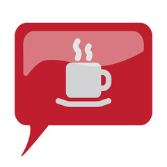 Red speech bubble with white Coffee icon on white background