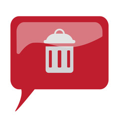 Red speech bubble with white Delete icon on white background
