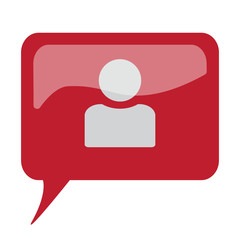 Red speech bubble with white Profile icon on white background