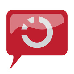 Red speech bubble with white Loading icon on white background