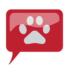 Red speech bubble with white Paw Print icon on white background