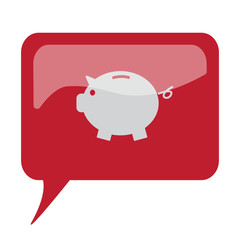 Red speech bubble with white Piggy Bank icon on white background