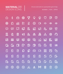 Set of material design line icons. Pixel perfect icons for business and marketing, office tools, digital media.
