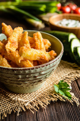 Zucchini fries with sour cream dip