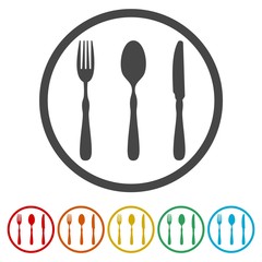 Fork, knife, tablespoon sign icon. Cutlery collection set symbol