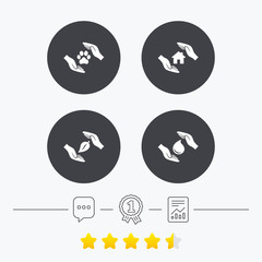 Hands insurance icons. Save water and nature.