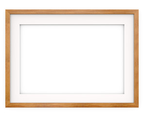 Wooden Frame. Flat Profile. 3D render of Classic Wooden Frame with white Passe-partout. Blank for...