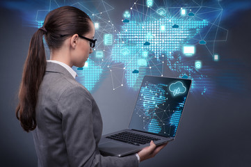 Woman in cloud computing concept