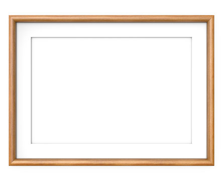 Wooden Picture Frame. 3D render of Wooden Frame with white Passe-partout. Rounded profile. Blank for Copy Space.