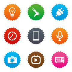 Home appliances, device icons. Electronics sign.