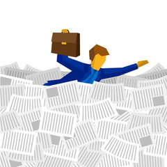 Businessman floating on the sea of papers and documents