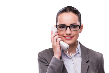 Nice elegant call center operator isolated on white