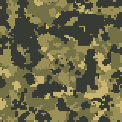 Seamless green pixel digital woodland camouflage pattern vector
