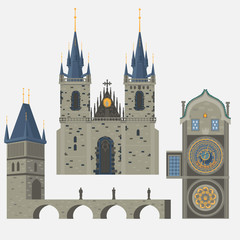 Prague town, Czech Republic. Church of Mother of God before Tyn, Old Town Square in European city. Famous, tourists travel, popular routs