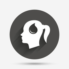 Head with drop sign icon. Female woman head