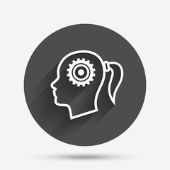 Head with gear sign icon. Female woman head
