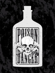 Grunge poison bottle with skull and bones label