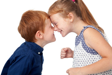 Children have fun fooling around, isolated on white background