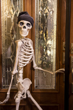 Halloween Skeleton Greeting at the Door