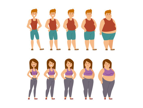 Fat Cartoon People Different Stages Vector Illustration