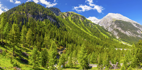 Albula pass with famous Rhaetian Rilway in Swiss Alps