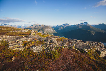 Fototapeta na wymiar Hiking in Norway, classic norwegian scandinavian summer mountain