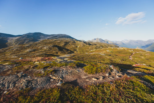 Hiking in Norway, classic norwegian scandinavian summer mountain