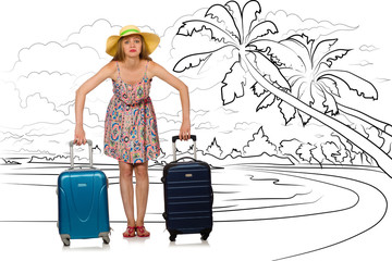 Young woman travelling tropical island in travel concept