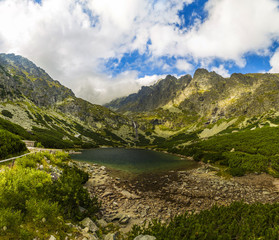 Naklejka na ściany i meble Mountain lake Velicke pleso, High tatras summer landscape, Slovakia, Europe