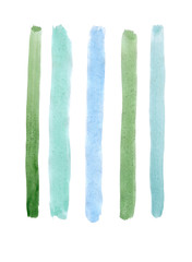 Strips of different colors, painted with watercolor by hand